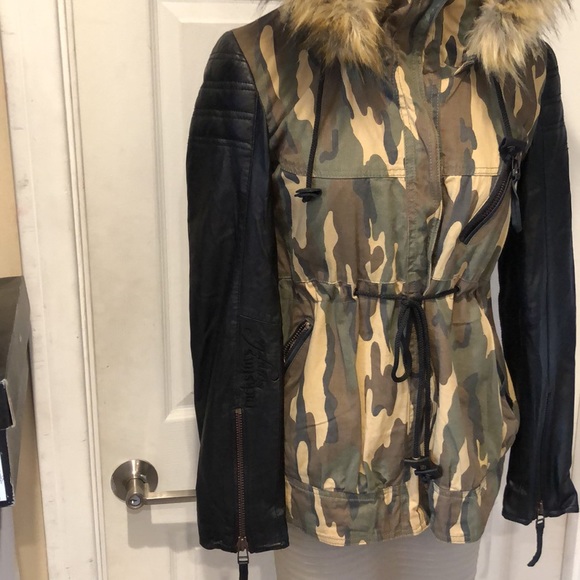NWT Rockstar & Angels Removable fur hoodie jacket camouflage army - Picture 4 of 16
